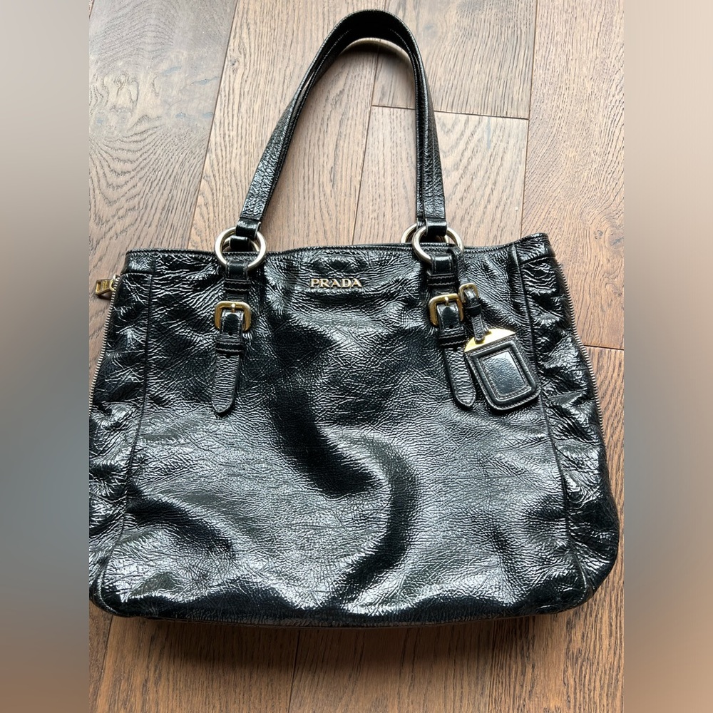 Authentic Vintage Prada Black Cervo Lux Leather Shine Tote bag